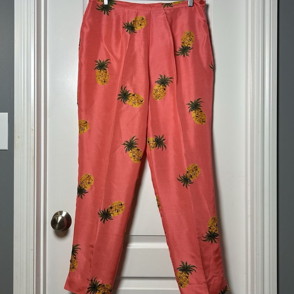 Outfit‎ JPR Vintage 90s 100% Silk Pineapple Print Beaded High Rise Tapered Pants